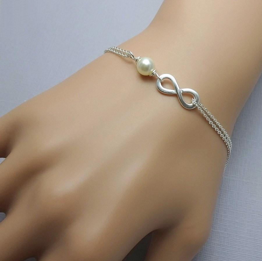 sterling silver infinity and ivory pearl chain bracelet