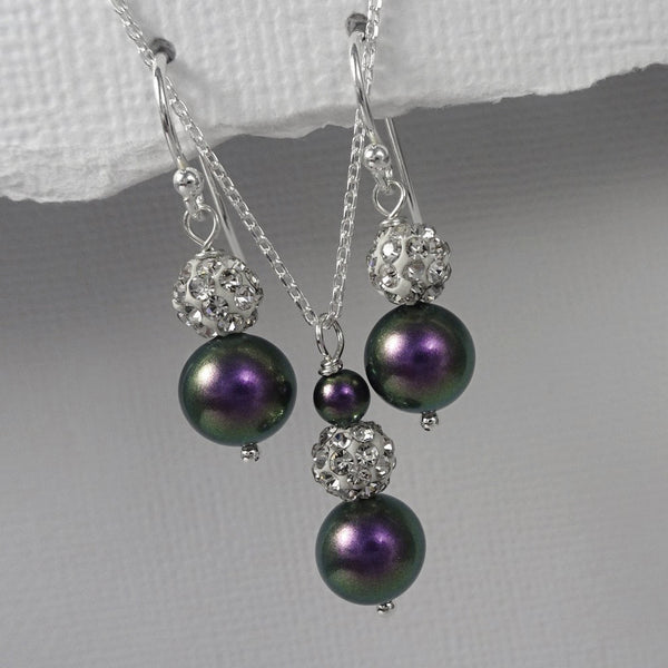 iridescent purple pearl necklace and earrings set