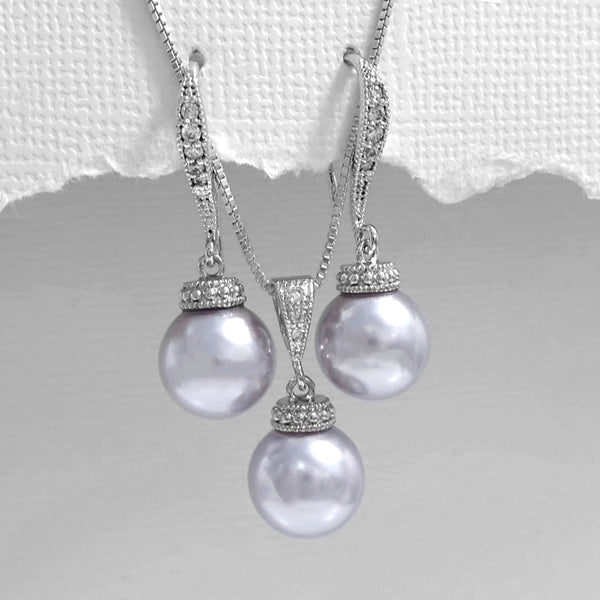 lavender 10mm pearl necklace and earrings set