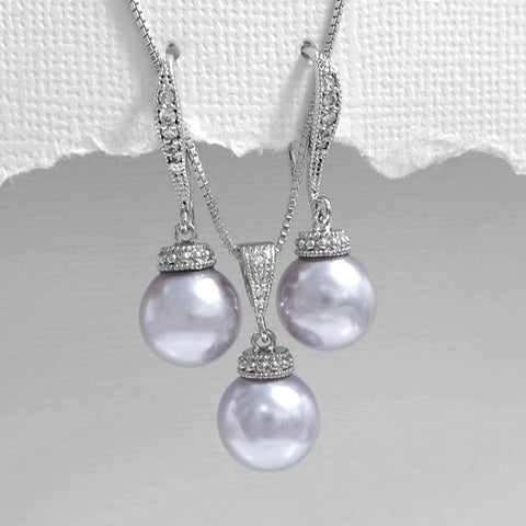 lavender 10mm pearl necklace and earrings set