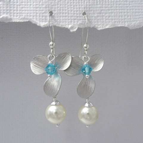 orchid, pearl and crystal earrings