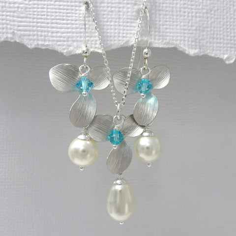 light turquoise and orchid necklace and earrings set