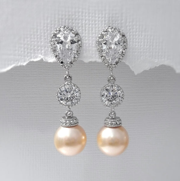 peach pearl dangle earrings