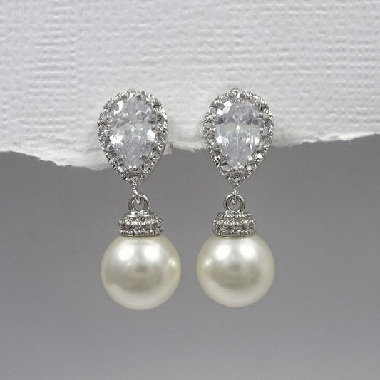 ivory pearl earrings with cubic zirconia stud post