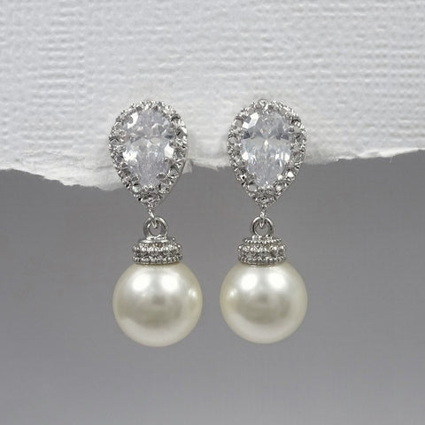 ivory pearl earrings with cubic zirconia stud post