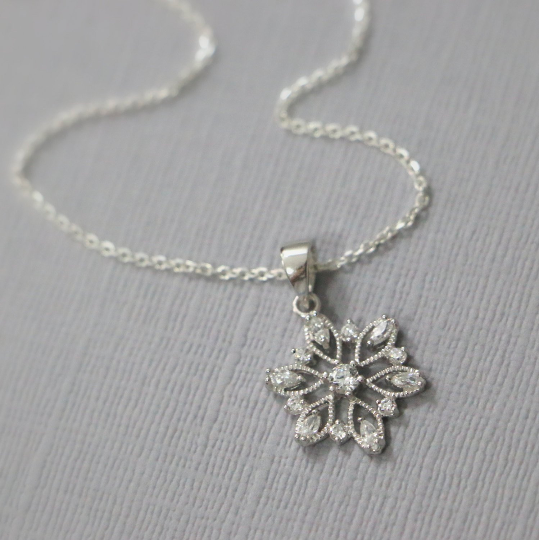 cubic zirconia snowflake necklace