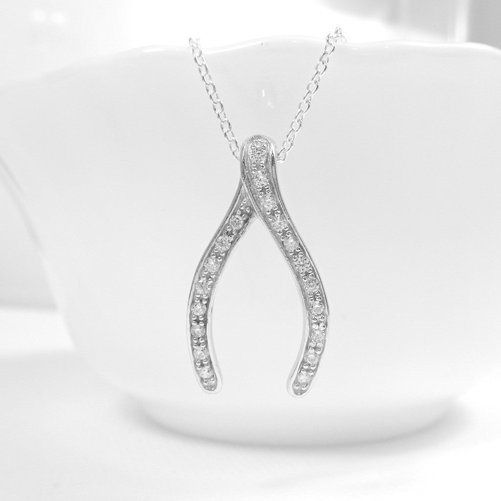 cubic zirconia wishbone necklace